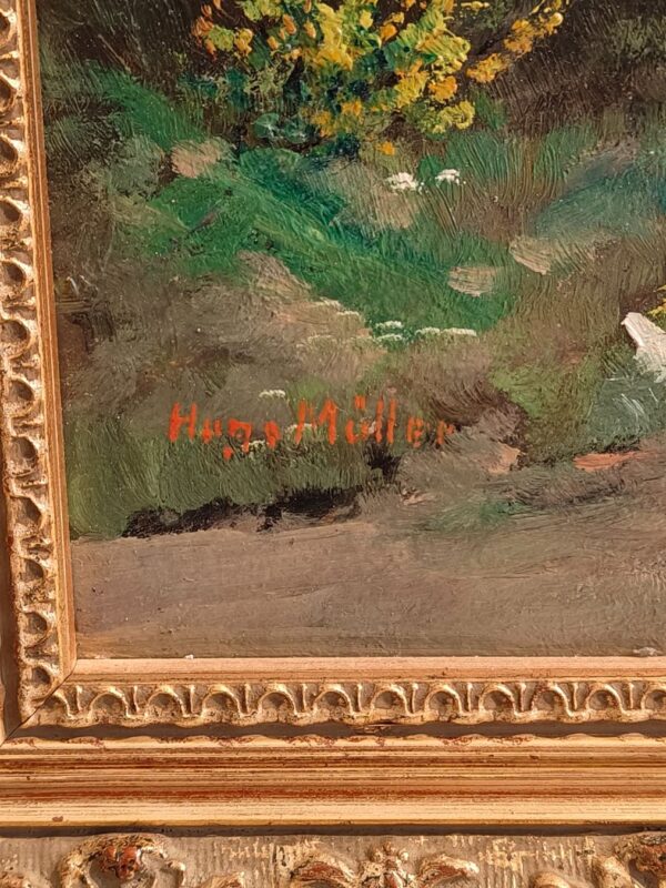 olgemalde-haus-huhner-hugo-muller-signiert-46x37cm (1) Ölgemälde ‚Haus & Hühner‘ – Hugo Müller signiert – 46x37cm – Detail 2