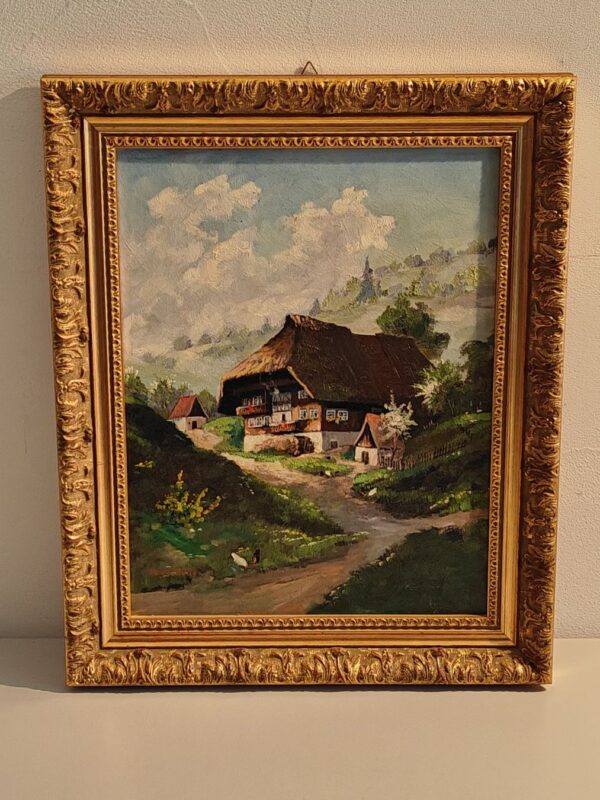 olgemalde-haus-huhner-hugo-muller-signiert-46x37cm Ölgemälde ‚Haus & Hühner‘ – Hugo Müller signiert – 46x37cm