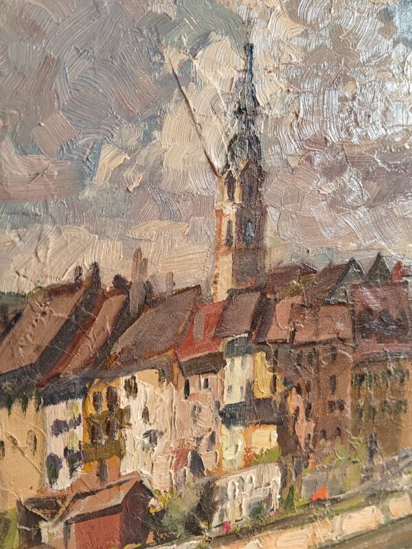 Original Gemälde Hans Grütter – Olten mit Holzbrücke – 1959 – Detail 2