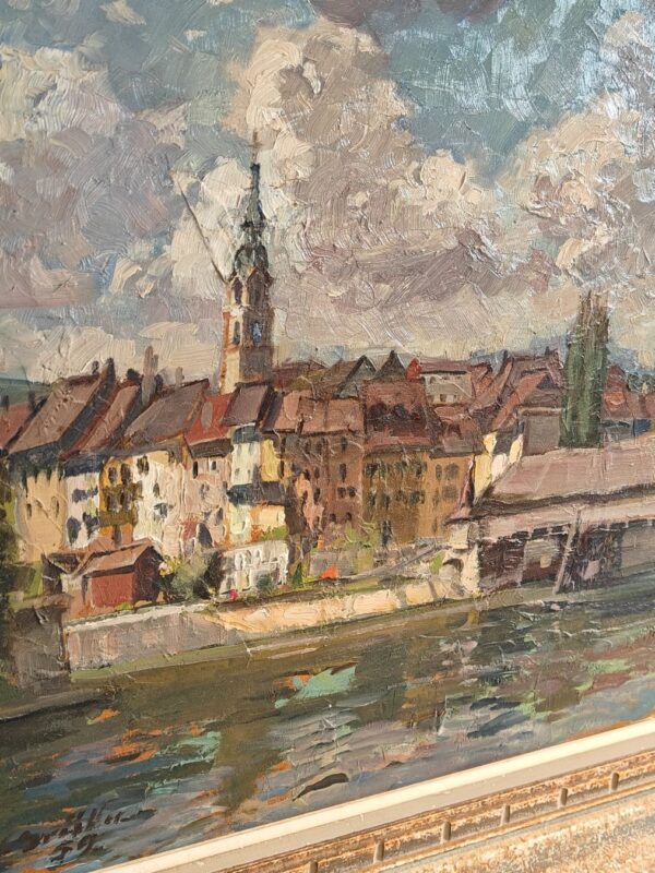 Original Gemälde Hans Grütter – Olten mit Holzbrücke – 1959 – Detail 5