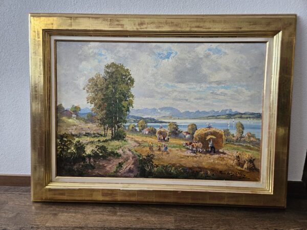 Original Ölgemälde Heuernte – Randolf Wehn – Chiemsee – 1950
