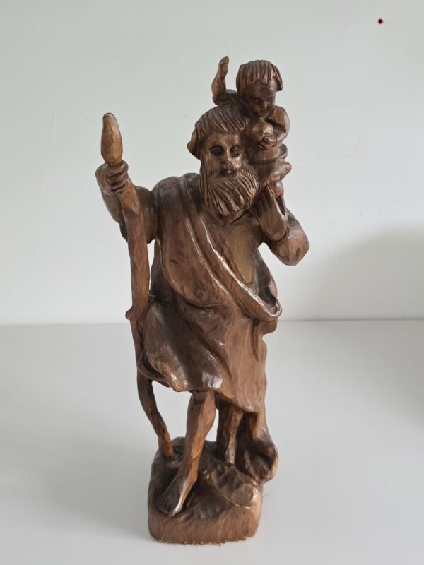 Geschnitzte Holzfigur – Heiliger Christophorus mit Jesuskind – Detail 2