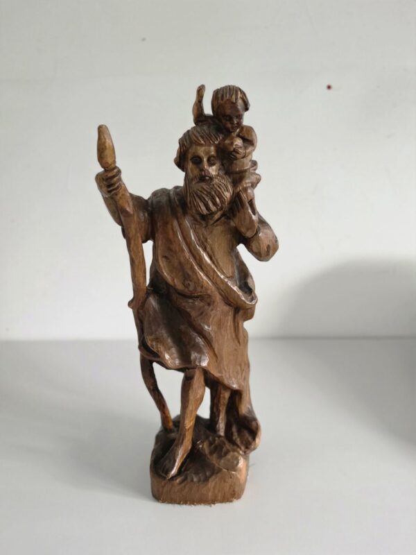 Geschnitzte Holzfigur – Heiliger Christophorus mit Jesuskind – Detail 7