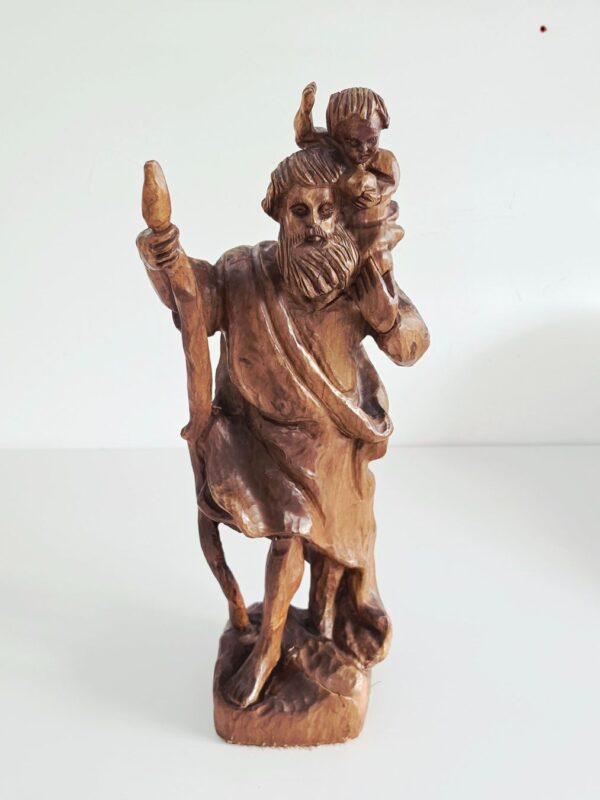 Geschnitzte Holzfigur – Heiliger Christophorus mit Jesuskind