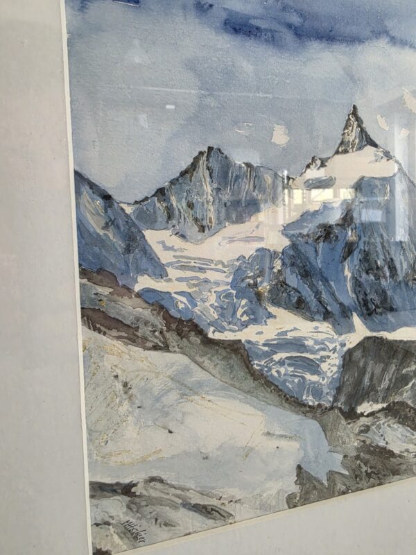 Detail des Aquarells: Zinalrothorn-Gipfel mit Schnee und Gletscher