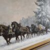 Detail: vier braune Zugpferde im Schnee, pastoser Farbauftrag