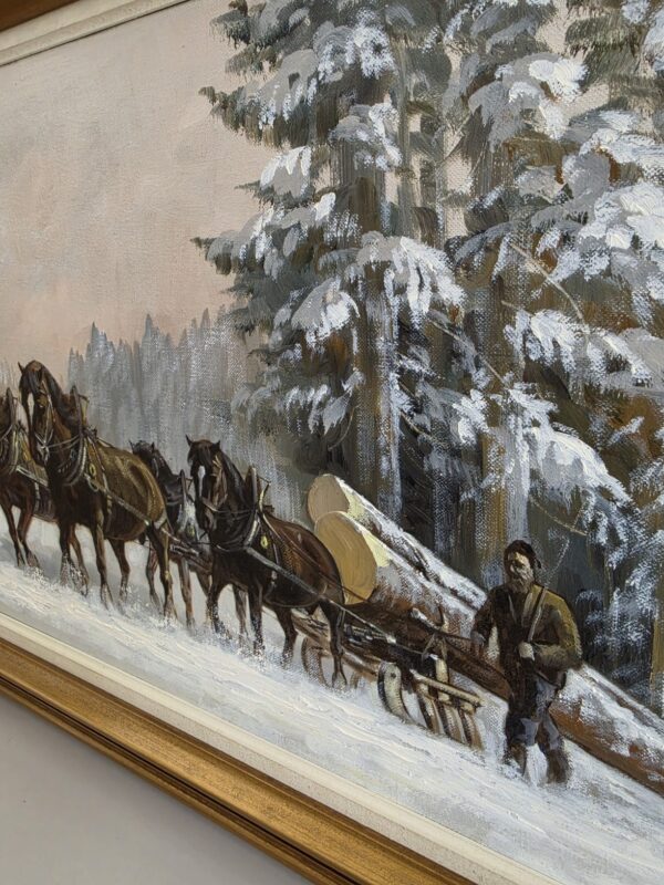 Detail: Pferdebeine und Schnee in pastoser Malweise
